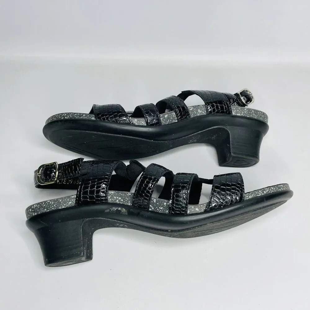 SAS Tripad Allegro Black Patent Leather Croc Snake‎ Print Heel Sandals Sz 10 N